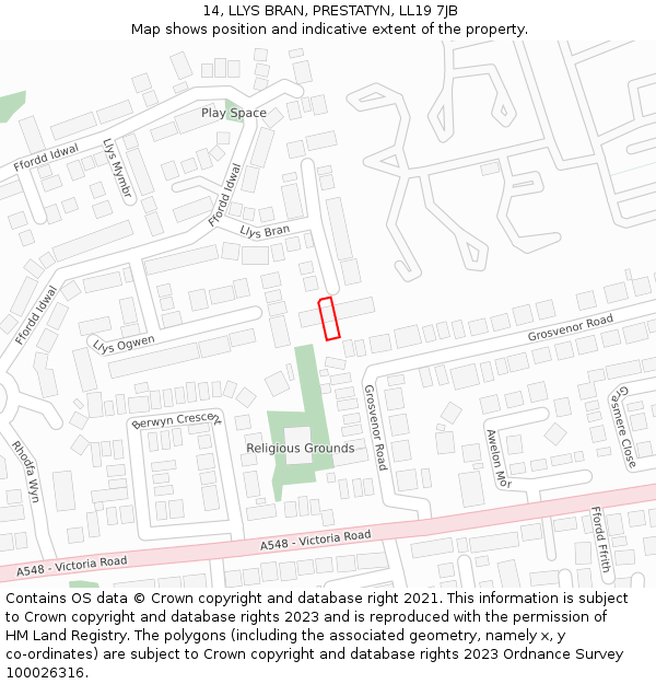 14, LLYS BRAN, PRESTATYN, LL19 7JB: Location map and indicative extent of plot