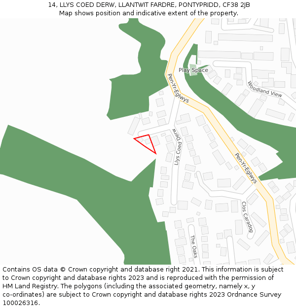 14, LLYS COED DERW, LLANTWIT FARDRE, PONTYPRIDD, CF38 2JB: Location map and indicative extent of plot