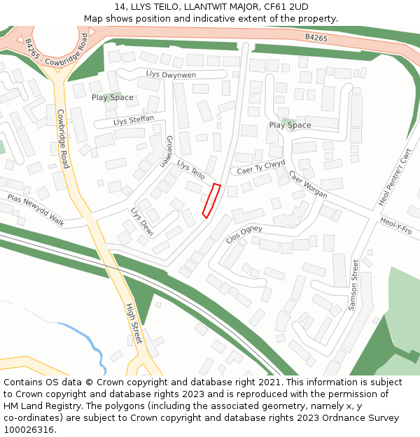 14, LLYS TEILO, LLANTWIT MAJOR, CF61 2UD: Location map and indicative extent of plot