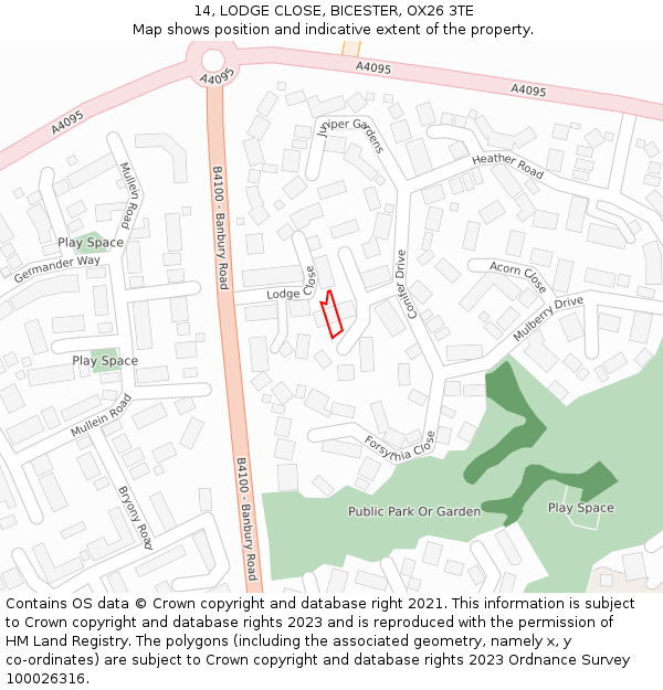 14, LODGE CLOSE, BICESTER, OX26 3TE: Location map and indicative extent of plot