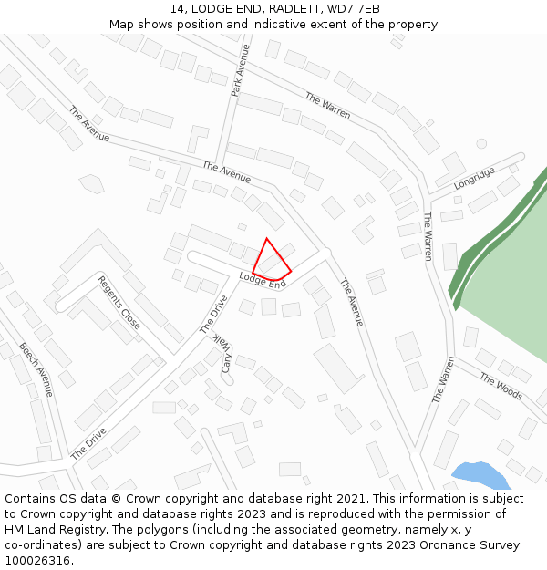 14, LODGE END, RADLETT, WD7 7EB: Location map and indicative extent of plot