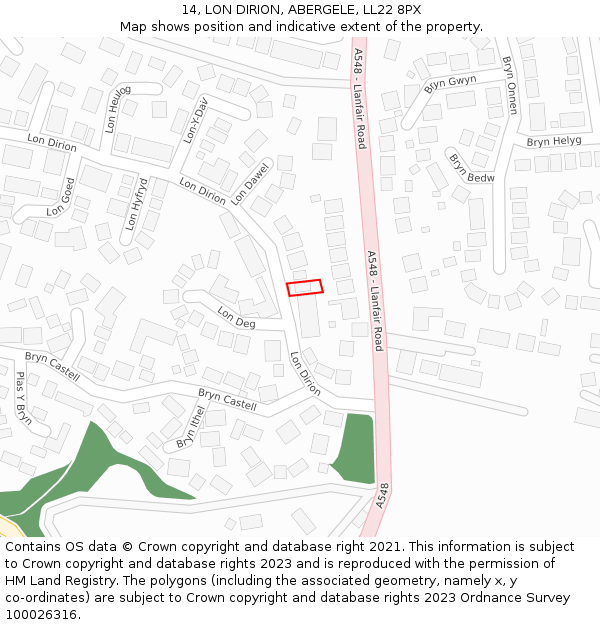 14, LON DIRION, ABERGELE, LL22 8PX: Location map and indicative extent of plot