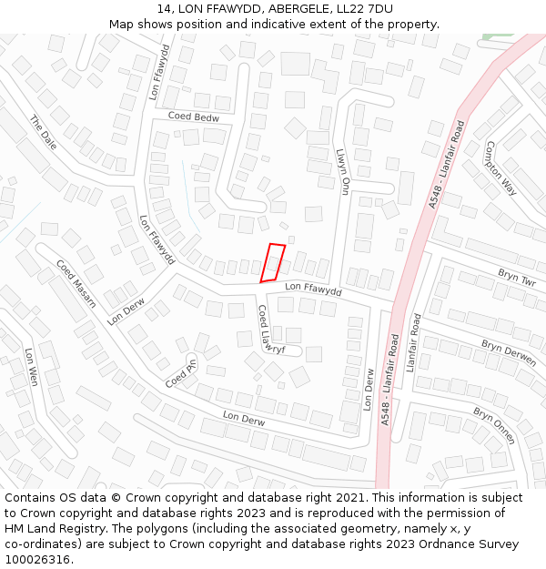 14, LON FFAWYDD, ABERGELE, LL22 7DU: Location map and indicative extent of plot