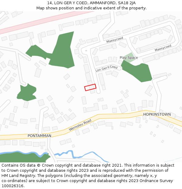 14, LON GER Y COED, AMMANFORD, SA18 2JA: Location map and indicative extent of plot