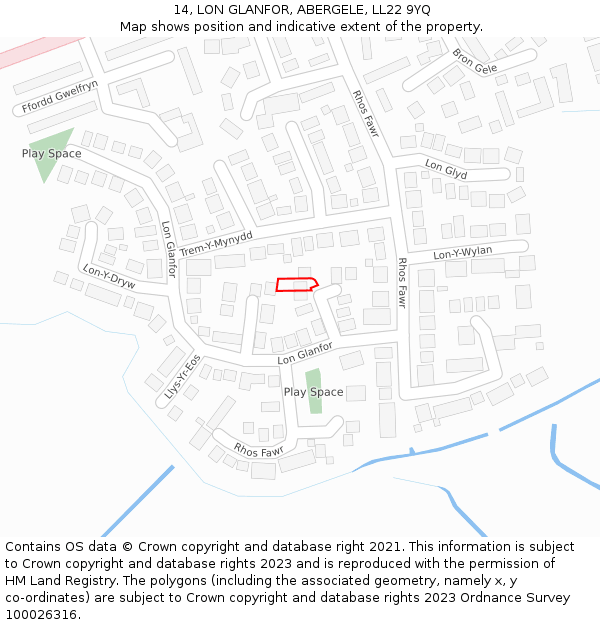 14, LON GLANFOR, ABERGELE, LL22 9YQ: Location map and indicative extent of plot