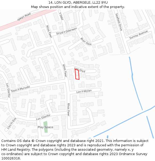 14, LON GLYD, ABERGELE, LL22 9YU: Location map and indicative extent of plot