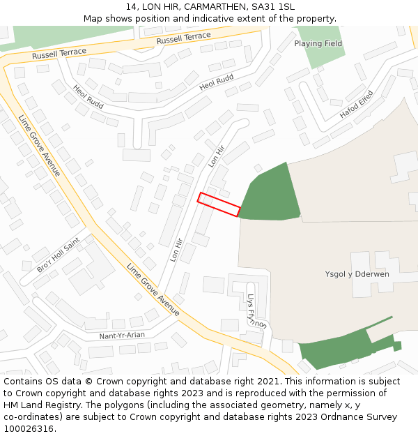 14, LON HIR, CARMARTHEN, SA31 1SL: Location map and indicative extent of plot