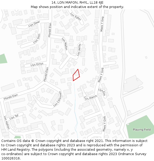 14, LON MAFON, RHYL, LL18 4JE: Location map and indicative extent of plot