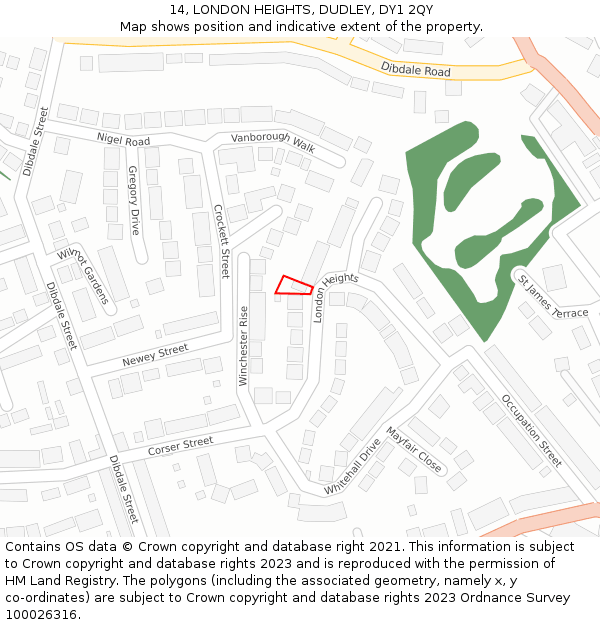 14, LONDON HEIGHTS, DUDLEY, DY1 2QY: Location map and indicative extent of plot