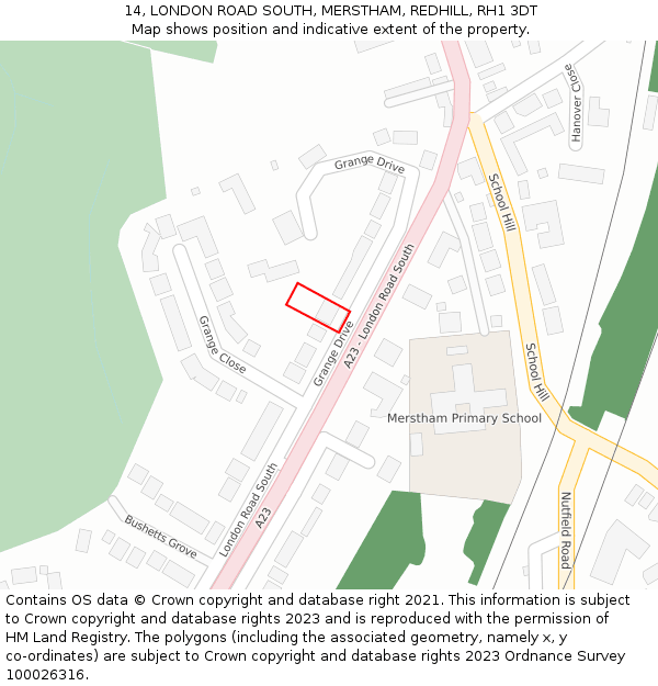 14, LONDON ROAD SOUTH, MERSTHAM, REDHILL, RH1 3DT: Location map and indicative extent of plot