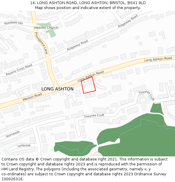 14, LONG ASHTON ROAD, LONG ASHTON, BRISTOL, BS41 9LD: Location map and indicative extent of plot