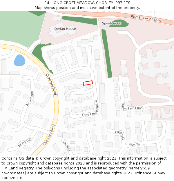 14, LONG CROFT MEADOW, CHORLEY, PR7 1TS: Location map and indicative extent of plot