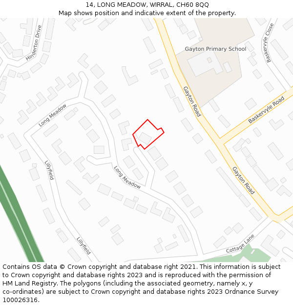 14, LONG MEADOW, WIRRAL, CH60 8QQ: Location map and indicative extent of plot