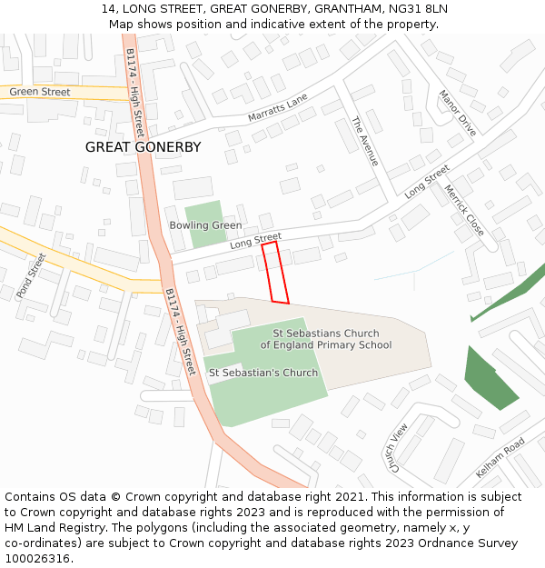 14, LONG STREET, GREAT GONERBY, GRANTHAM, NG31 8LN: Location map and indicative extent of plot