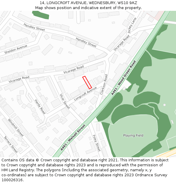 14, LONGCROFT AVENUE, WEDNESBURY, WS10 9AZ: Location map and indicative extent of plot