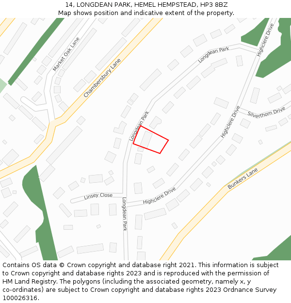 14, LONGDEAN PARK, HEMEL HEMPSTEAD, HP3 8BZ: Location map and indicative extent of plot