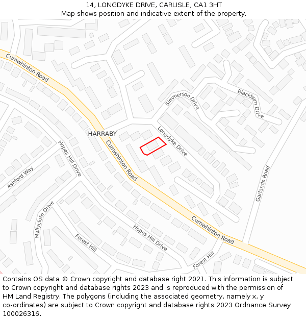 14, LONGDYKE DRIVE, CARLISLE, CA1 3HT: Location map and indicative extent of plot