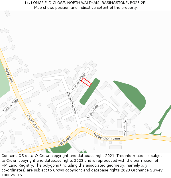 14, LONGFIELD CLOSE, NORTH WALTHAM, BASINGSTOKE, RG25 2EL: Location map and indicative extent of plot