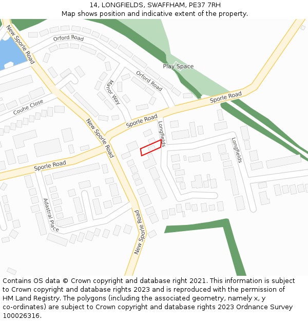 14, LONGFIELDS, SWAFFHAM, PE37 7RH: Location map and indicative extent of plot