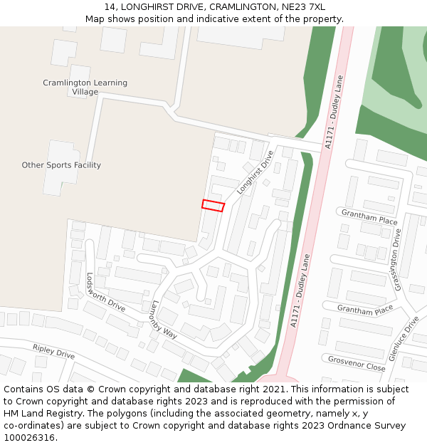 14, LONGHIRST DRIVE, CRAMLINGTON, NE23 7XL: Location map and indicative extent of plot