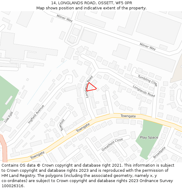 14, LONGLANDS ROAD, OSSETT, WF5 0PR: Location map and indicative extent of plot