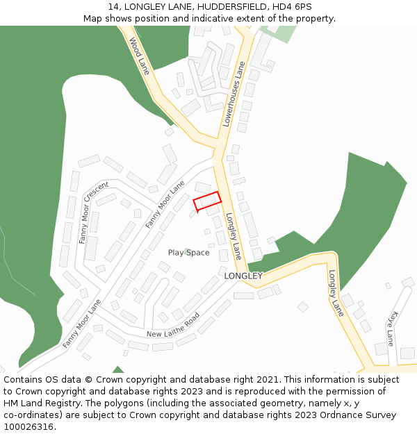 14, LONGLEY LANE, HUDDERSFIELD, HD4 6PS: Location map and indicative extent of plot