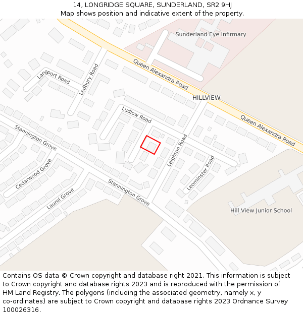 14, LONGRIDGE SQUARE, SUNDERLAND, SR2 9HJ: Location map and indicative extent of plot