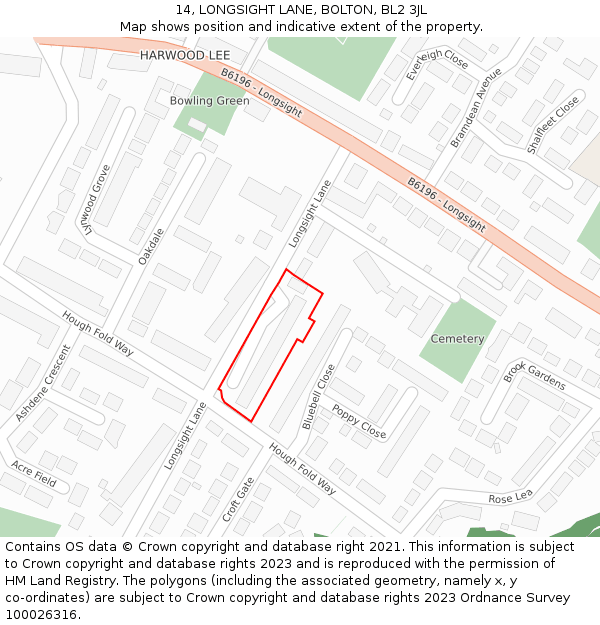 14, LONGSIGHT LANE, BOLTON, BL2 3JL: Location map and indicative extent of plot