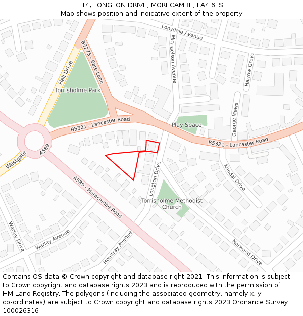 14, LONGTON DRIVE, MORECAMBE, LA4 6LS: Location map and indicative extent of plot