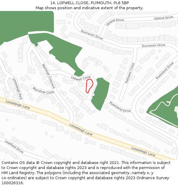 14, LOPWELL CLOSE, PLYMOUTH, PL6 5BP: Location map and indicative extent of plot