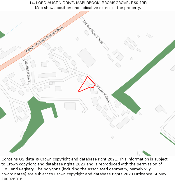 14, LORD AUSTIN DRIVE, MARLBROOK, BROMSGROVE, B60 1RB: Location map and indicative extent of plot