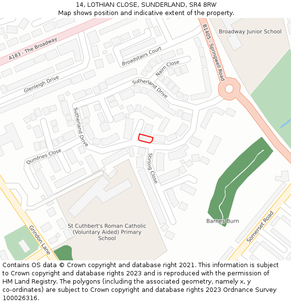 14, LOTHIAN CLOSE, SUNDERLAND, SR4 8RW: Location map and indicative extent of plot