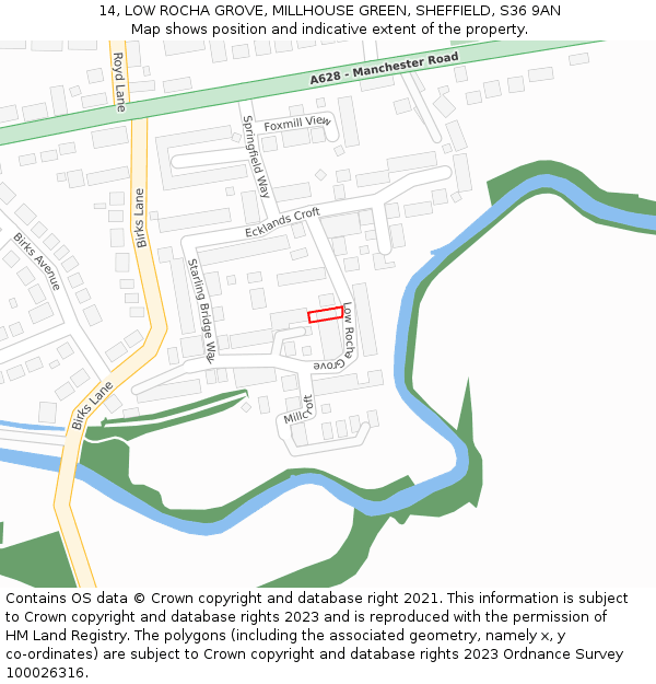 14, LOW ROCHA GROVE, MILLHOUSE GREEN, SHEFFIELD, S36 9AN: Location map and indicative extent of plot