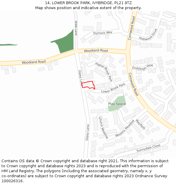 14, LOWER BROOK PARK, IVYBRIDGE, PL21 9TZ: Location map and indicative extent of plot