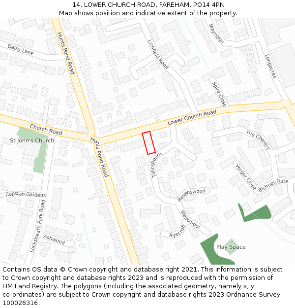 14, LOWER CHURCH ROAD, FAREHAM, PO14 4PN: Location map and indicative extent of plot