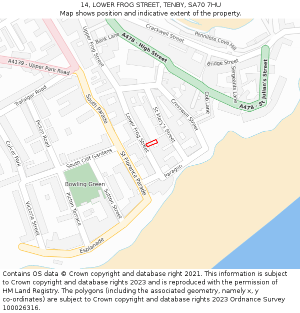 14, LOWER FROG STREET, TENBY, SA70 7HU: Location map and indicative extent of plot