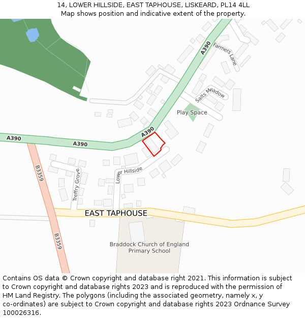14, LOWER HILLSIDE, EAST TAPHOUSE, LISKEARD, PL14 4LL: Location map and indicative extent of plot