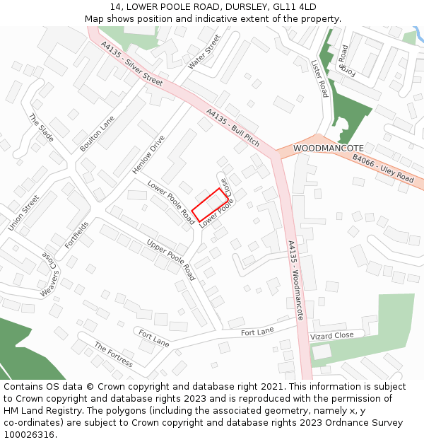 14, LOWER POOLE ROAD, DURSLEY, GL11 4LD: Location map and indicative extent of plot