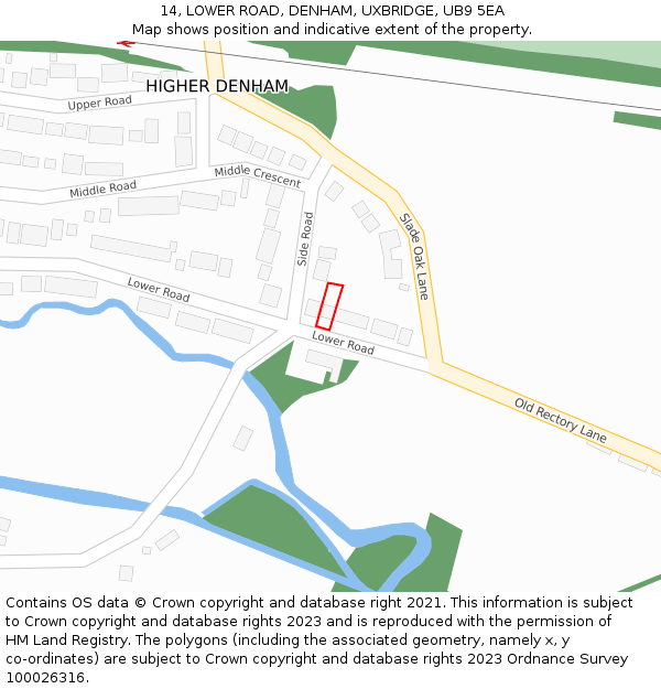 14, LOWER ROAD, DENHAM, UXBRIDGE, UB9 5EA: Location map and indicative extent of plot