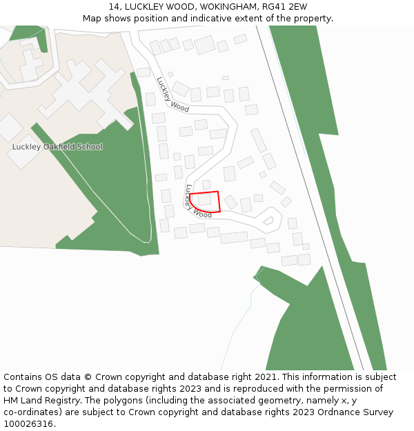 14, LUCKLEY WOOD, WOKINGHAM, RG41 2EW: Location map and indicative extent of plot