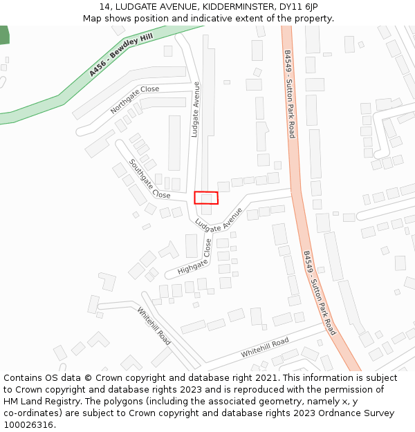 14, LUDGATE AVENUE, KIDDERMINSTER, DY11 6JP: Location map and indicative extent of plot