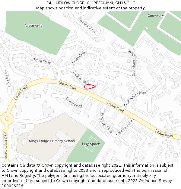 14, LUDLOW CLOSE, CHIPPENHAM, SN15 3UG: Location map and indicative extent of plot