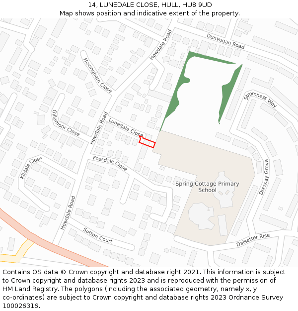 14, LUNEDALE CLOSE, HULL, HU8 9UD: Location map and indicative extent of plot