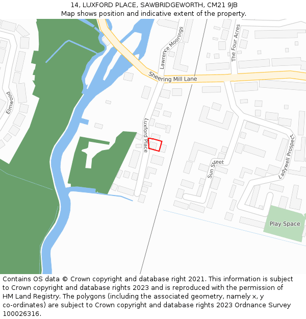14, LUXFORD PLACE, SAWBRIDGEWORTH, CM21 9JB: Location map and indicative extent of plot
