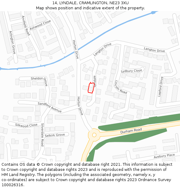 14, LYNDALE, CRAMLINGTON, NE23 3XU: Location map and indicative extent of plot