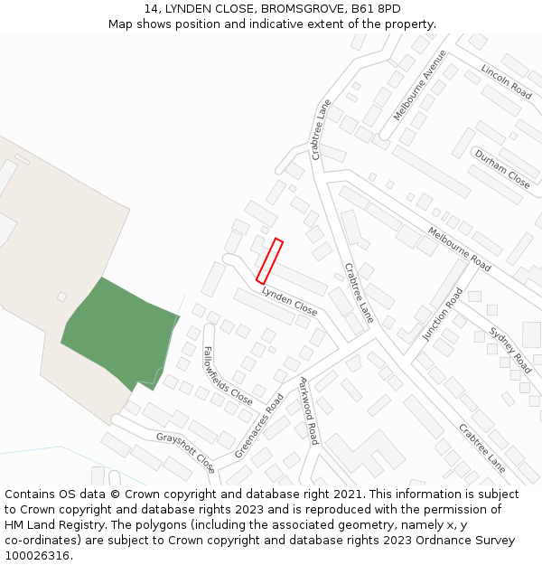 14, LYNDEN CLOSE, BROMSGROVE, B61 8PD: Location map and indicative extent of plot