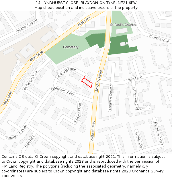 14, LYNDHURST CLOSE, BLAYDON-ON-TYNE, NE21 6PW: Location map and indicative extent of plot