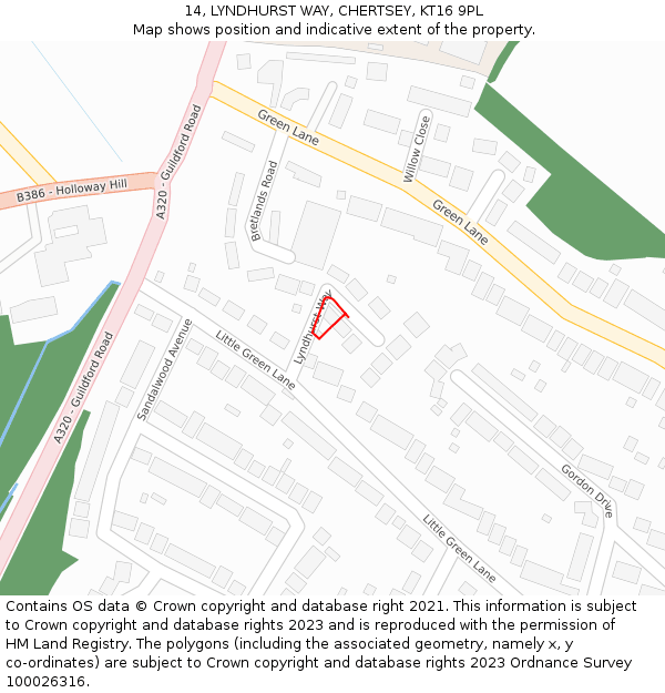 14, LYNDHURST WAY, CHERTSEY, KT16 9PL: Location map and indicative extent of plot