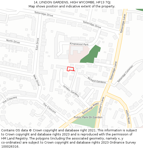 14, LYNDON GARDENS, HIGH WYCOMBE, HP13 7QJ: Location map and indicative extent of plot