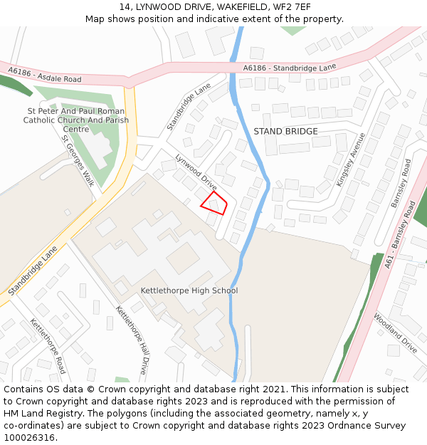 14, LYNWOOD DRIVE, WAKEFIELD, WF2 7EF: Location map and indicative extent of plot